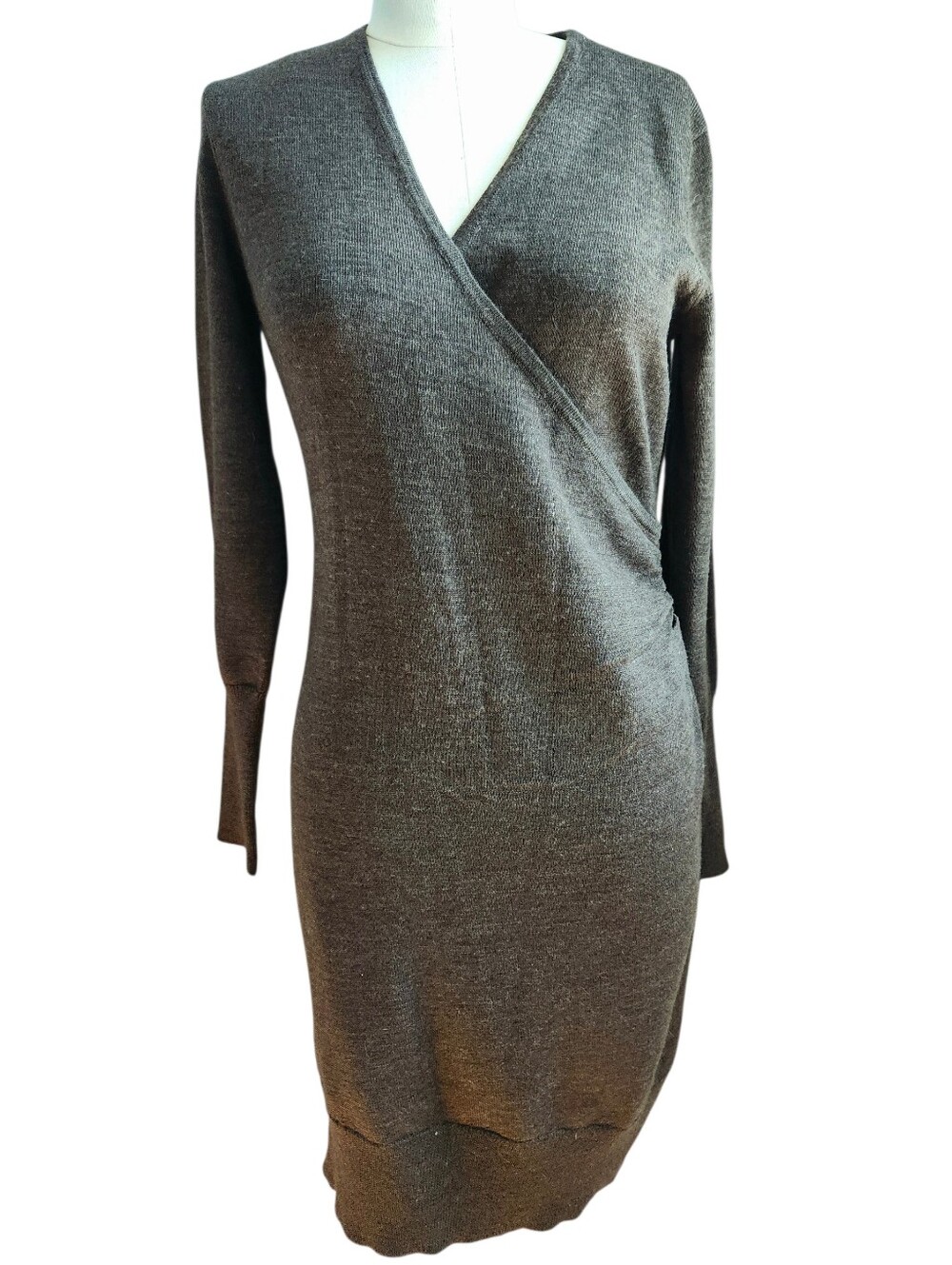 LOFT Brown Long Sleeve Faux Wrap Knit Dress MP